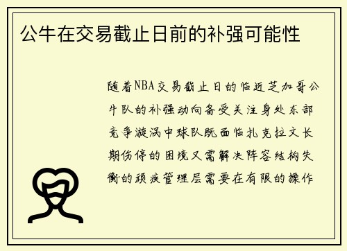 公牛在交易截止日前的补强可能性
